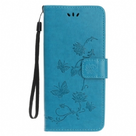 Folio-hoesje voor iPhone 13 Mini Met Ketting Thong Vlinders En Bloemen