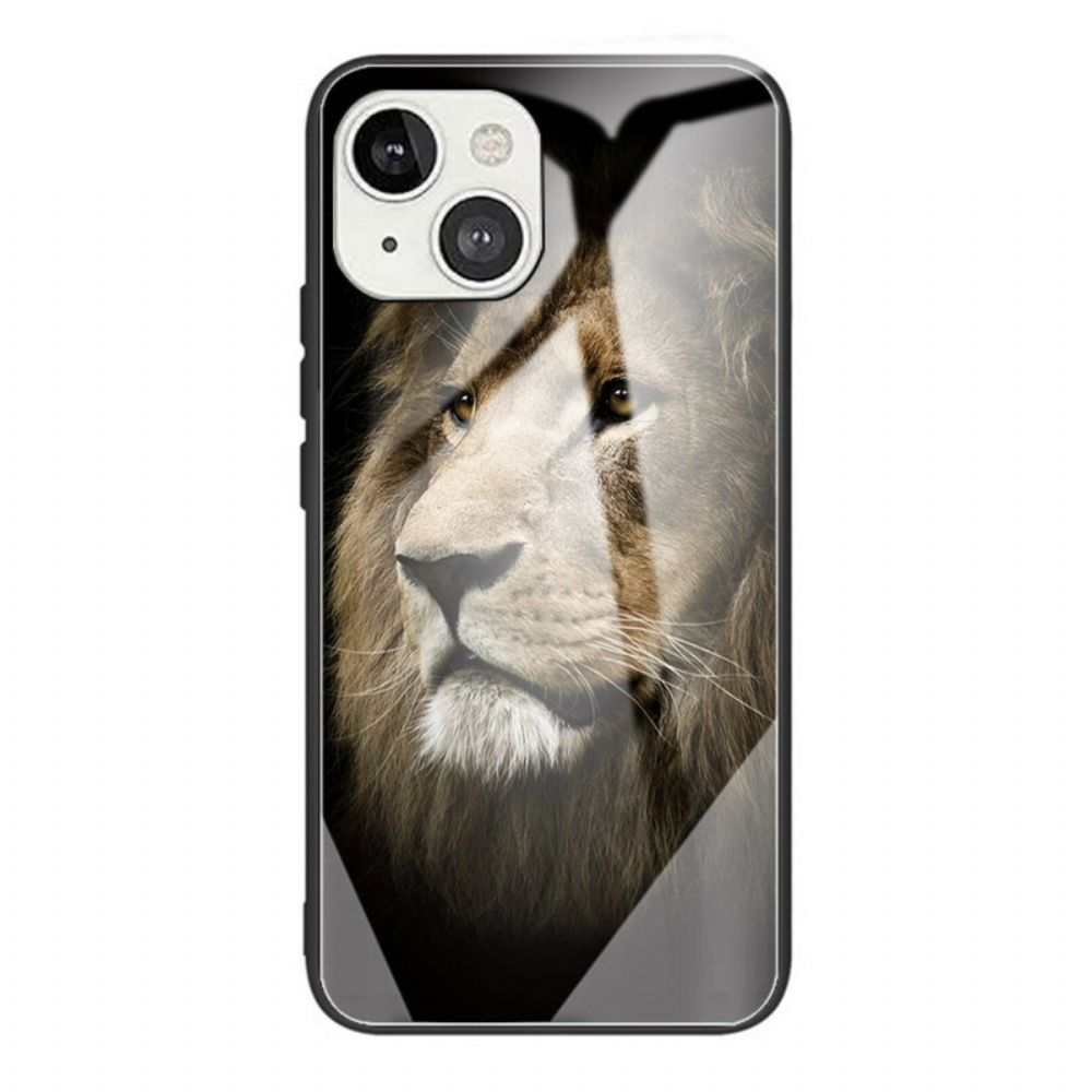 Hoesje voor iPhone 13 Mini Leeuwenkop Gehard Glas