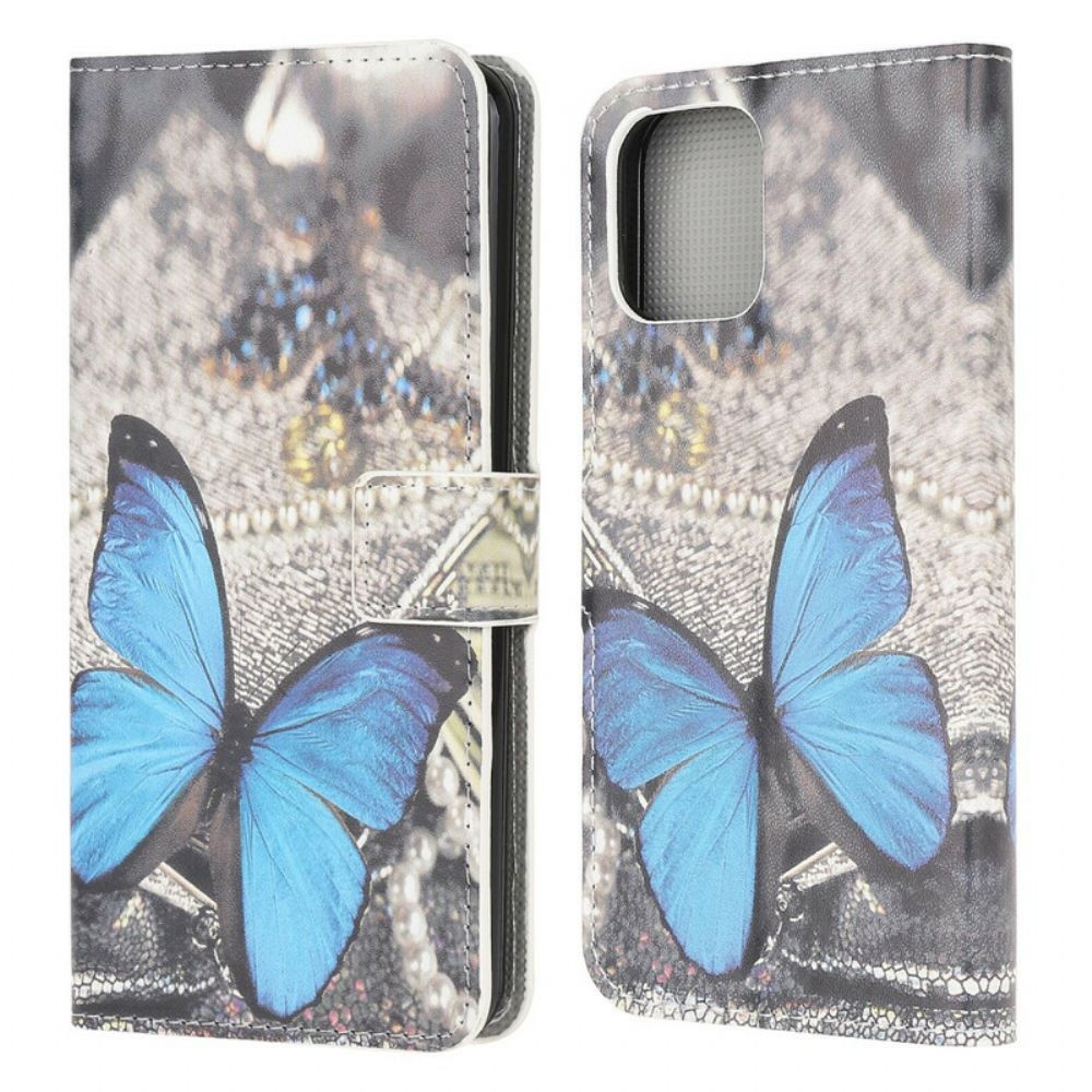 Leren Hoesje voor iPhone 13 Mini Blauwe Vlinder