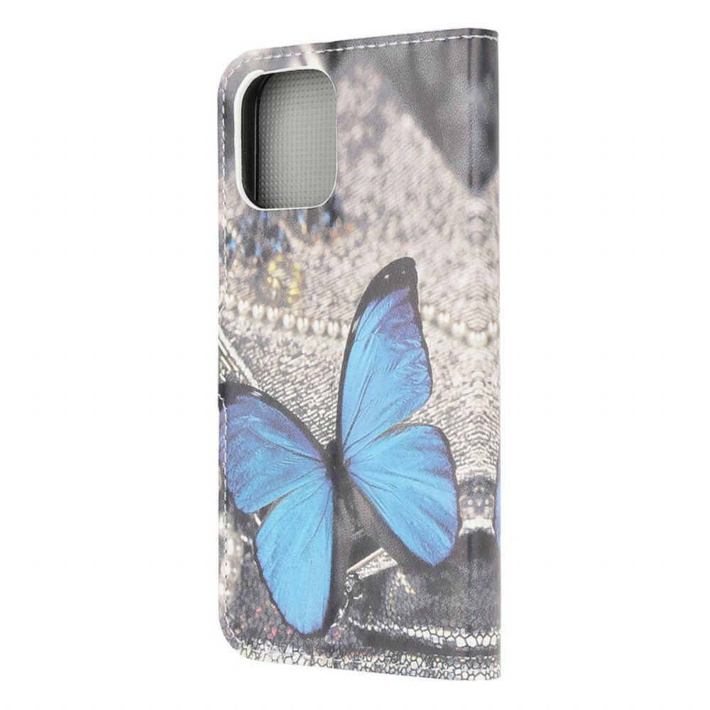 Leren Hoesje voor iPhone 13 Mini Blauwe Vlinder