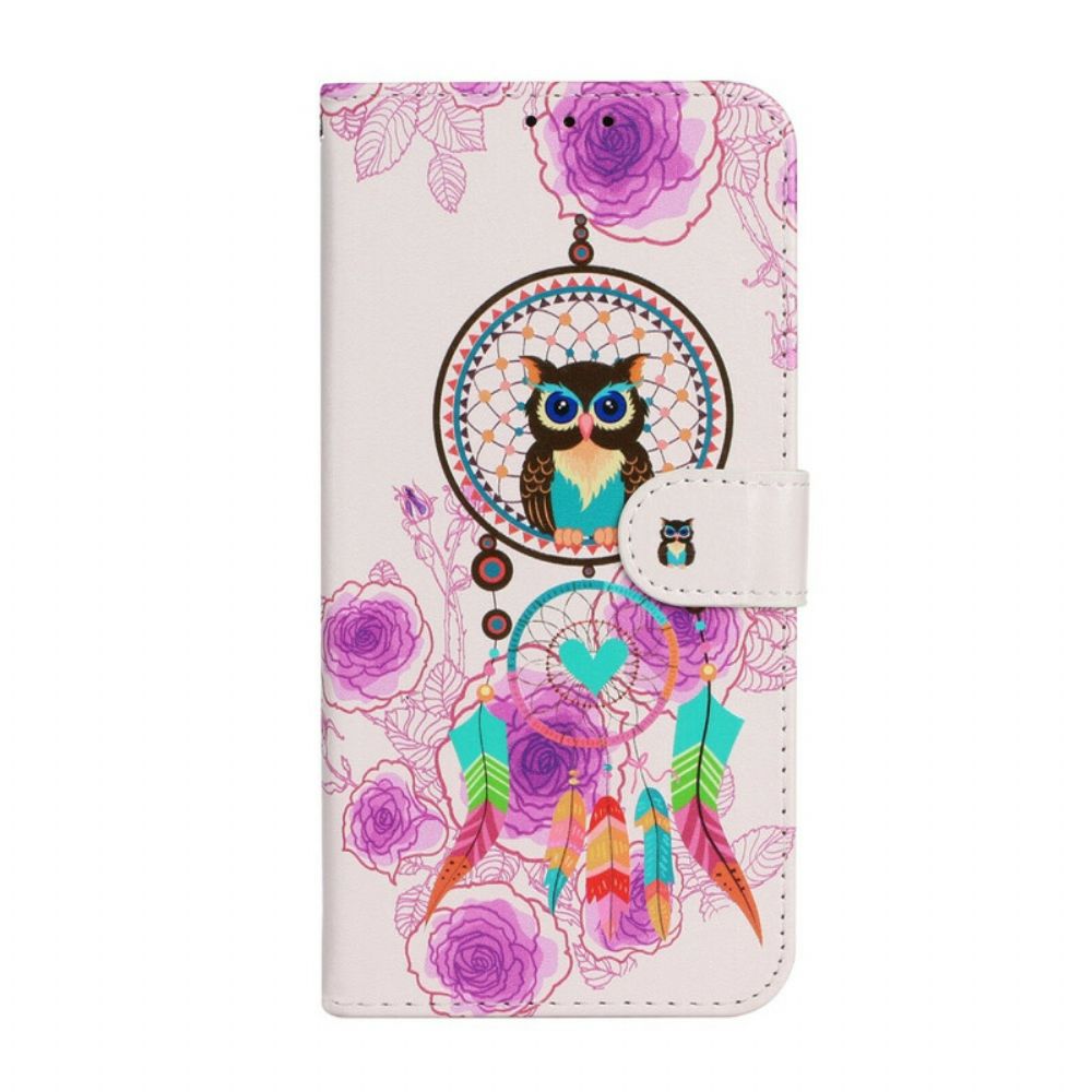 Leren Hoesje voor iPhone 13 Mini Met Ketting Thong Uil Mandala