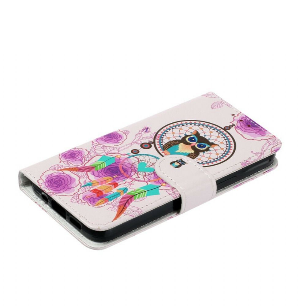 Leren Hoesje voor iPhone 13 Mini Met Ketting Thong Uil Mandala