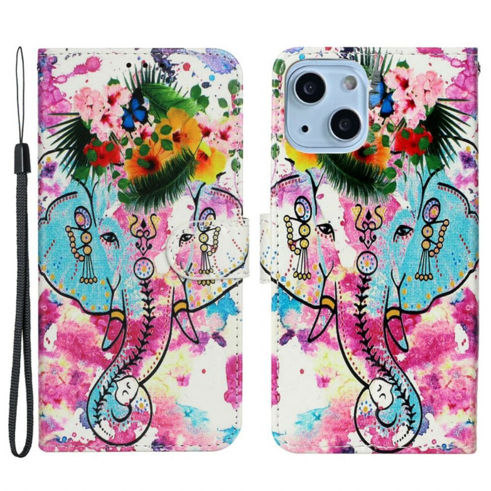 Leren Hoesje voor iPhone 13 Mini Olifant Schilderij