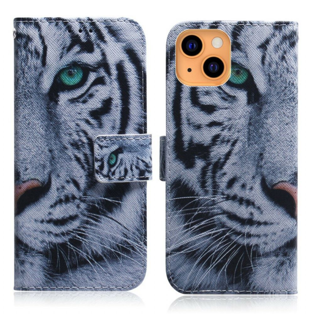 Leren Hoesje voor iPhone 13 Mini Tijgergezicht