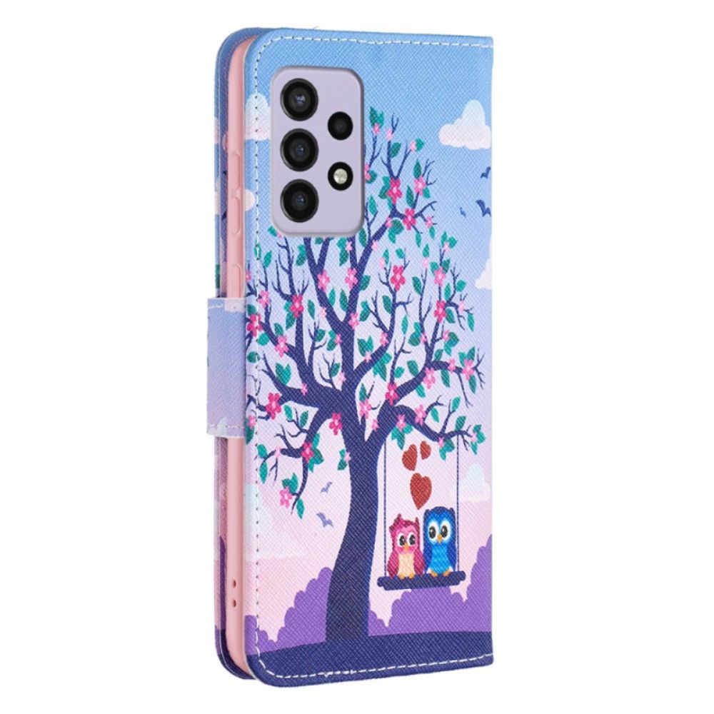 Flip Case voor Samsung Galaxy A33 5G Uilen Op De Schommel