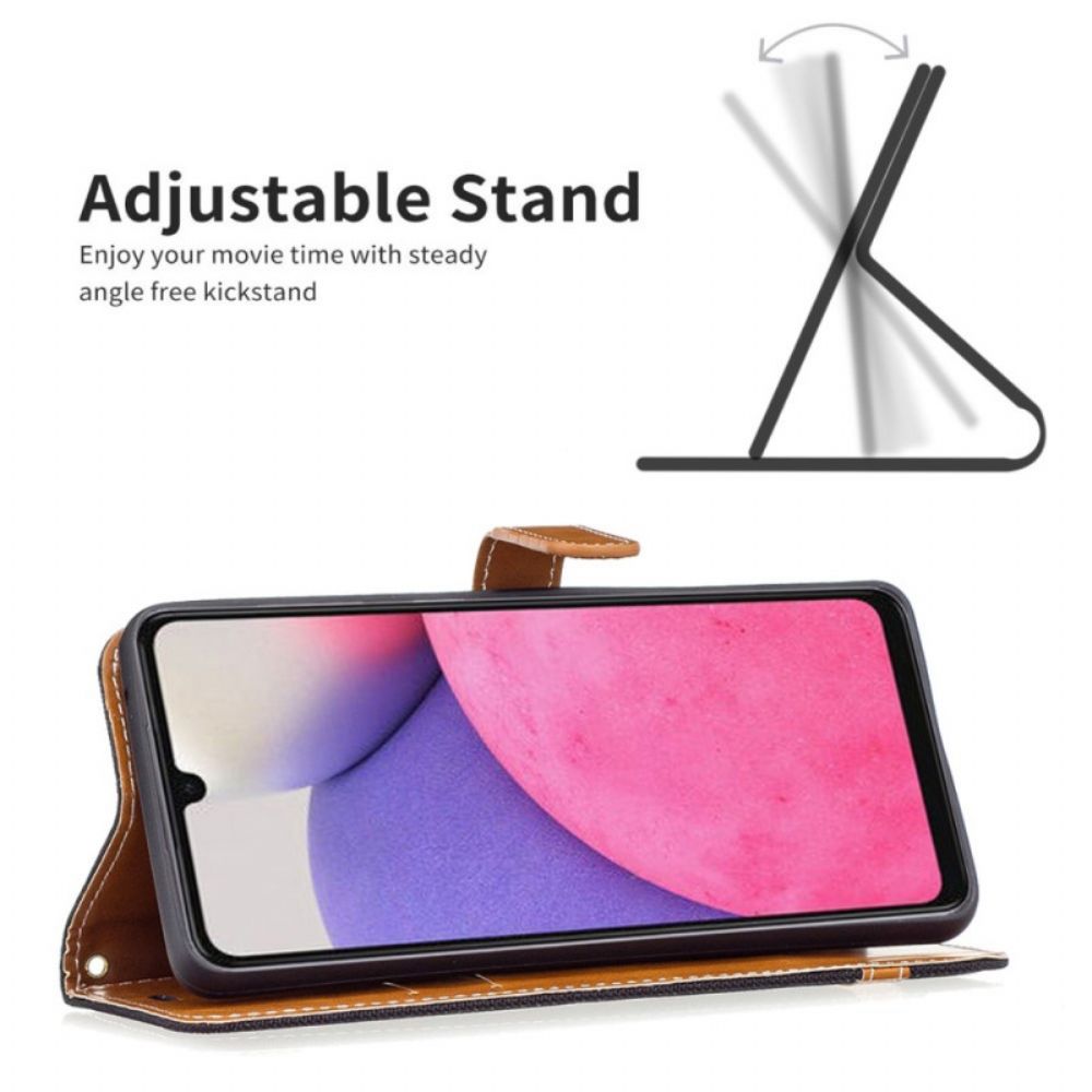 Folio-hoesje voor Samsung Galaxy A33 5G Met Ketting Stof En Lederlook Band