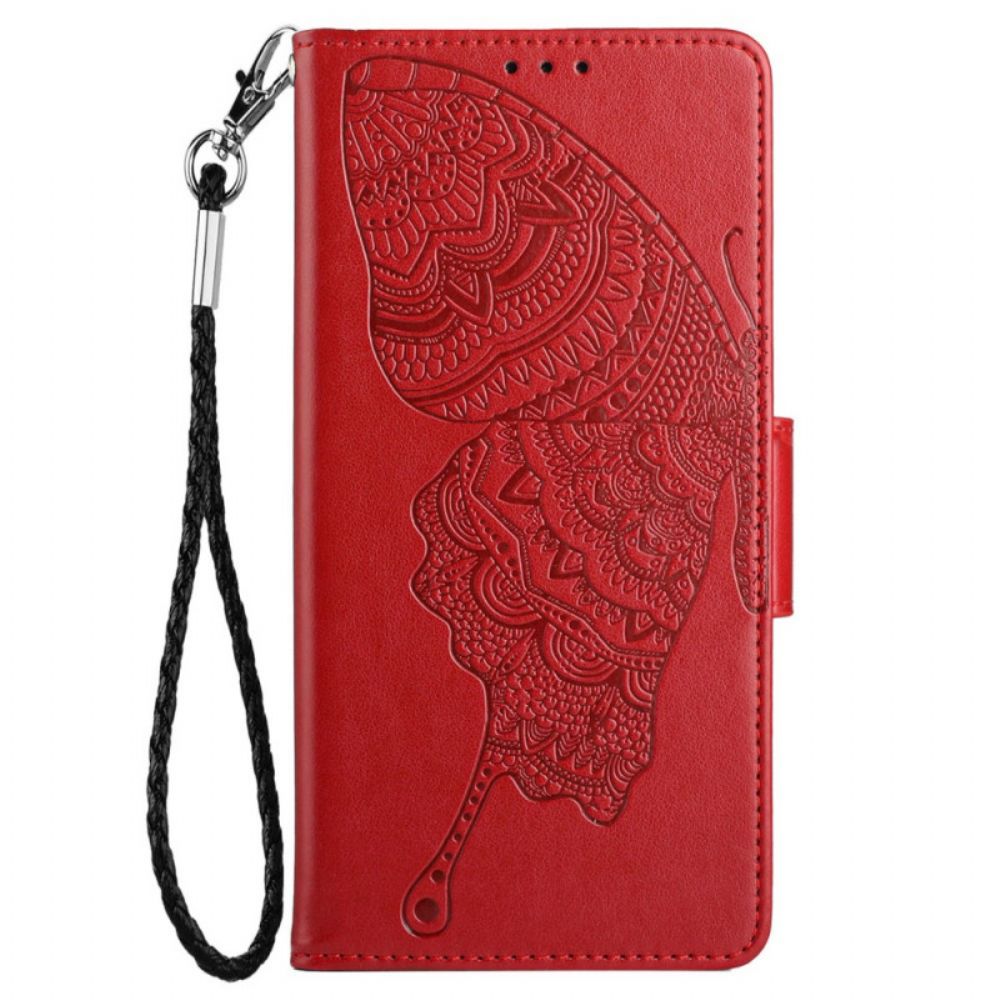 Folio-hoesje voor Samsung Galaxy A33 5G Met Ketting Tweekleurige Vlinder Met Riem