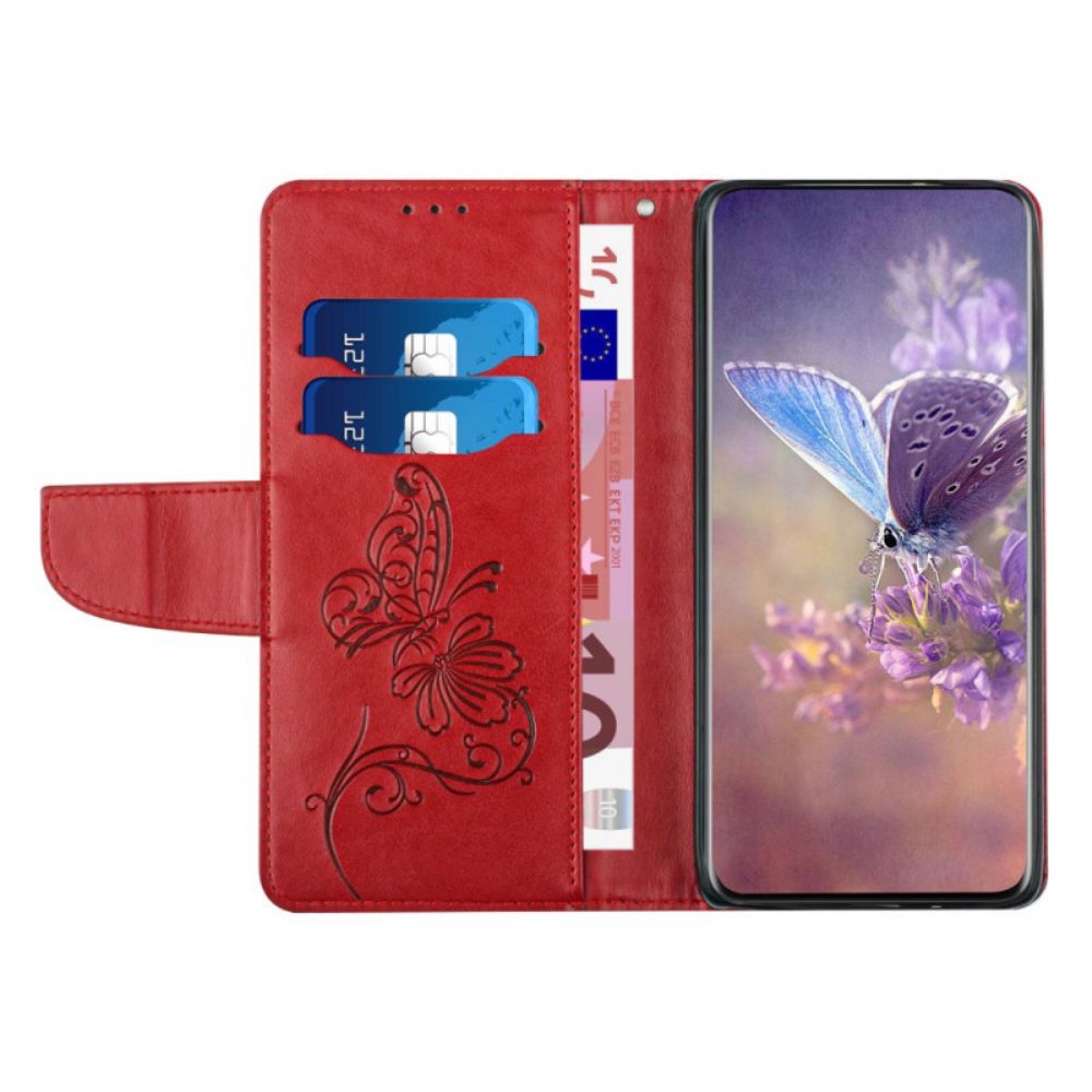 Folio-hoesje voor Samsung Galaxy A33 5G Met Ketting Tweekleurige Vlinder Met Riem