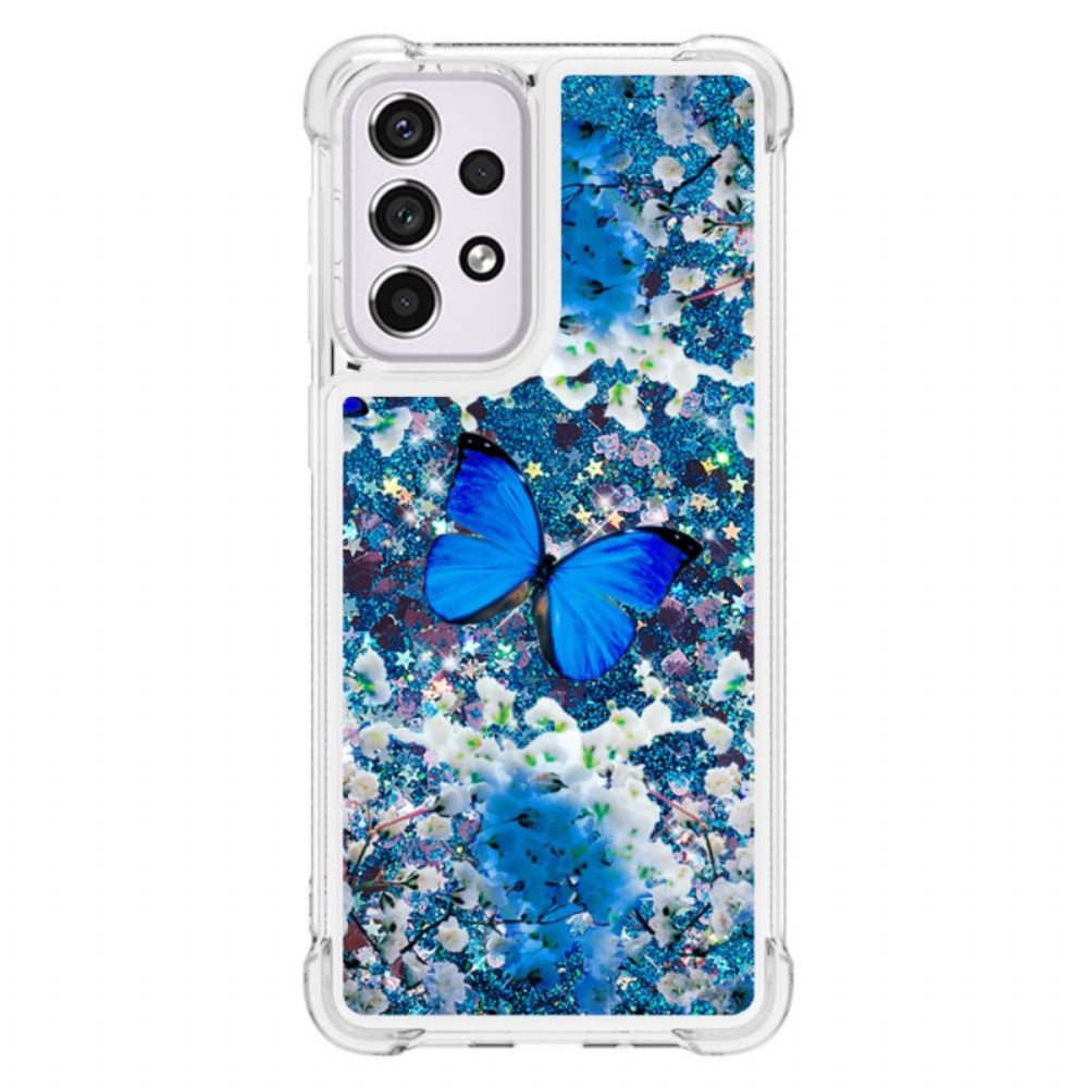 Hoesje voor Samsung Galaxy A33 5G Blauwe Glittervlinders