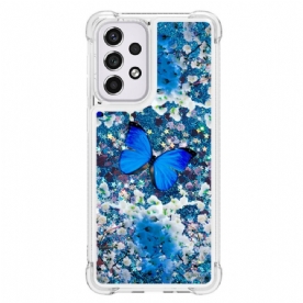 Hoesje voor Samsung Galaxy A33 5G Blauwe Glittervlinders