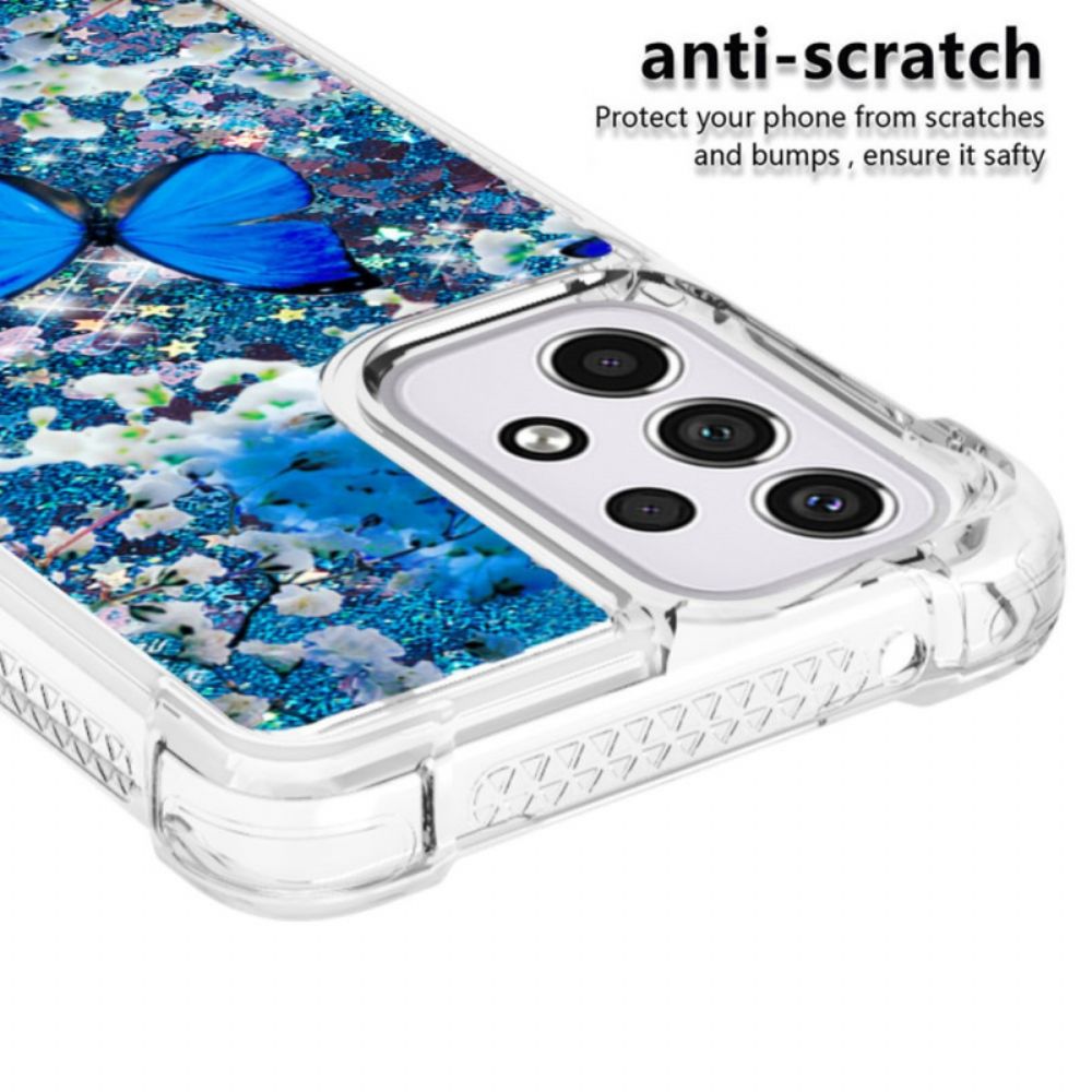 Hoesje voor Samsung Galaxy A33 5G Blauwe Glittervlinders