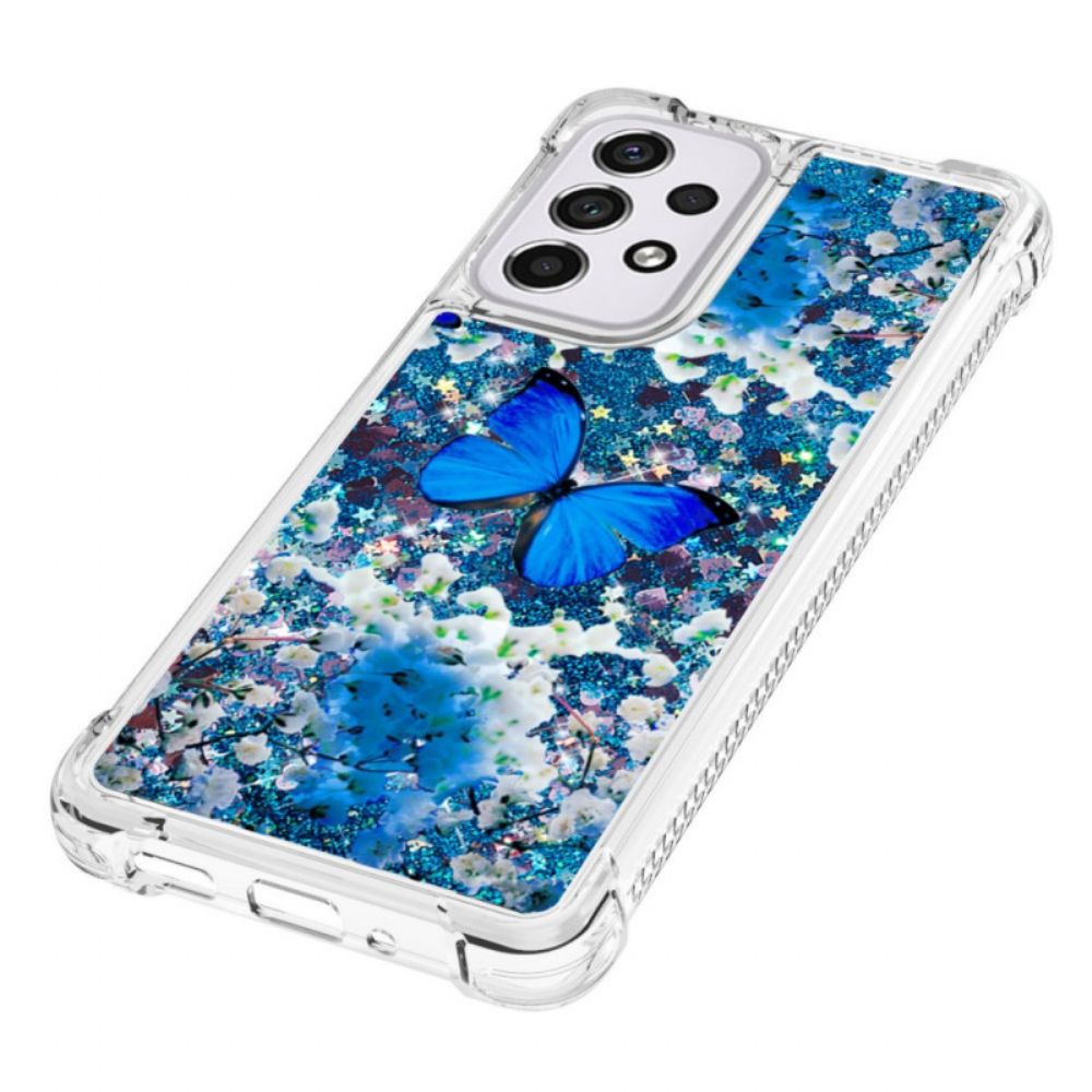 Hoesje voor Samsung Galaxy A33 5G Blauwe Glittervlinders