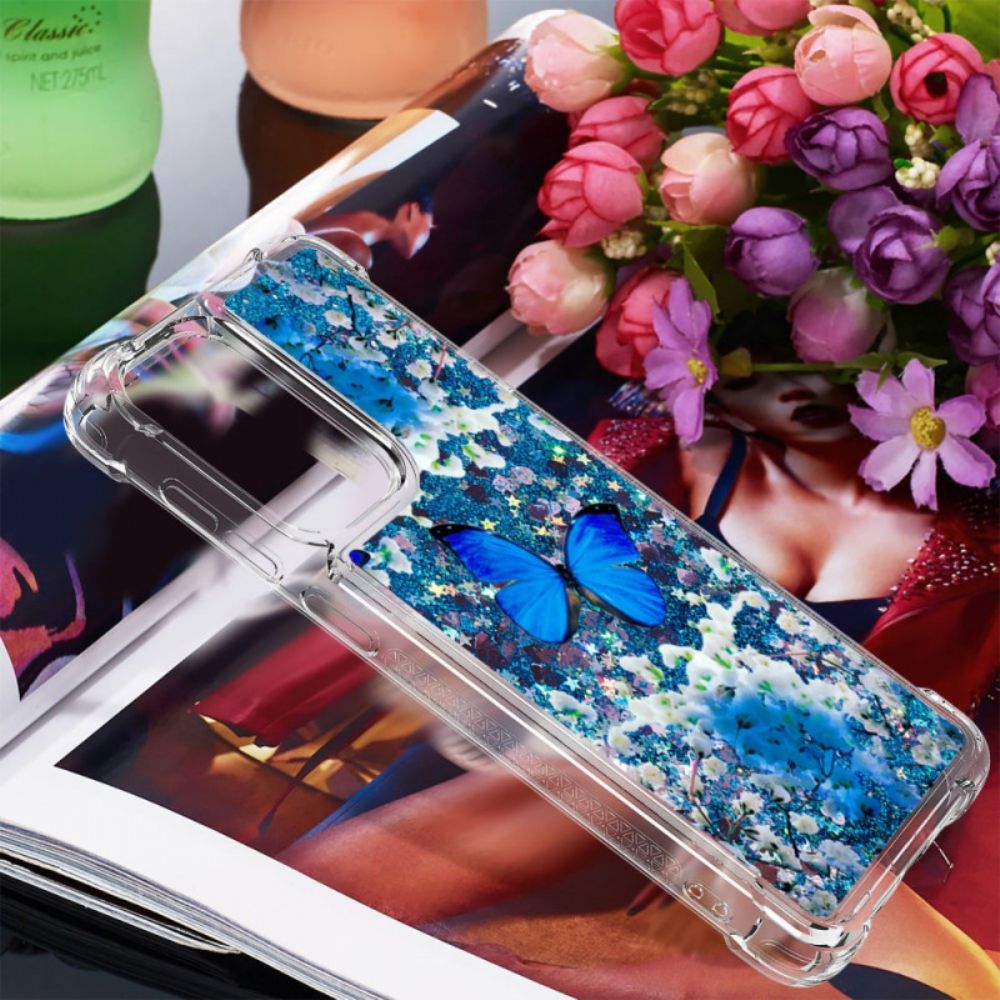 Hoesje voor Samsung Galaxy A33 5G Blauwe Glittervlinders