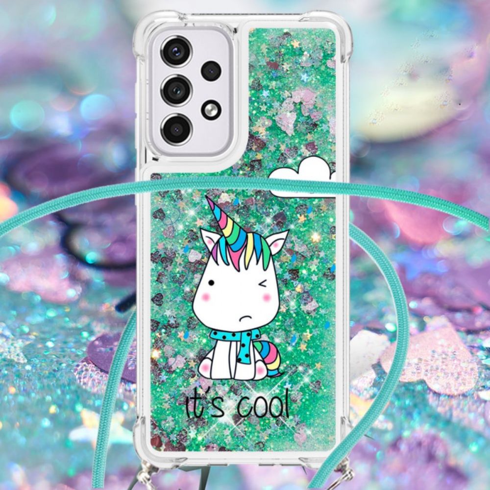 Hoesje voor Samsung Galaxy A33 5G Met Koord Eenhoorn Glitter Koord