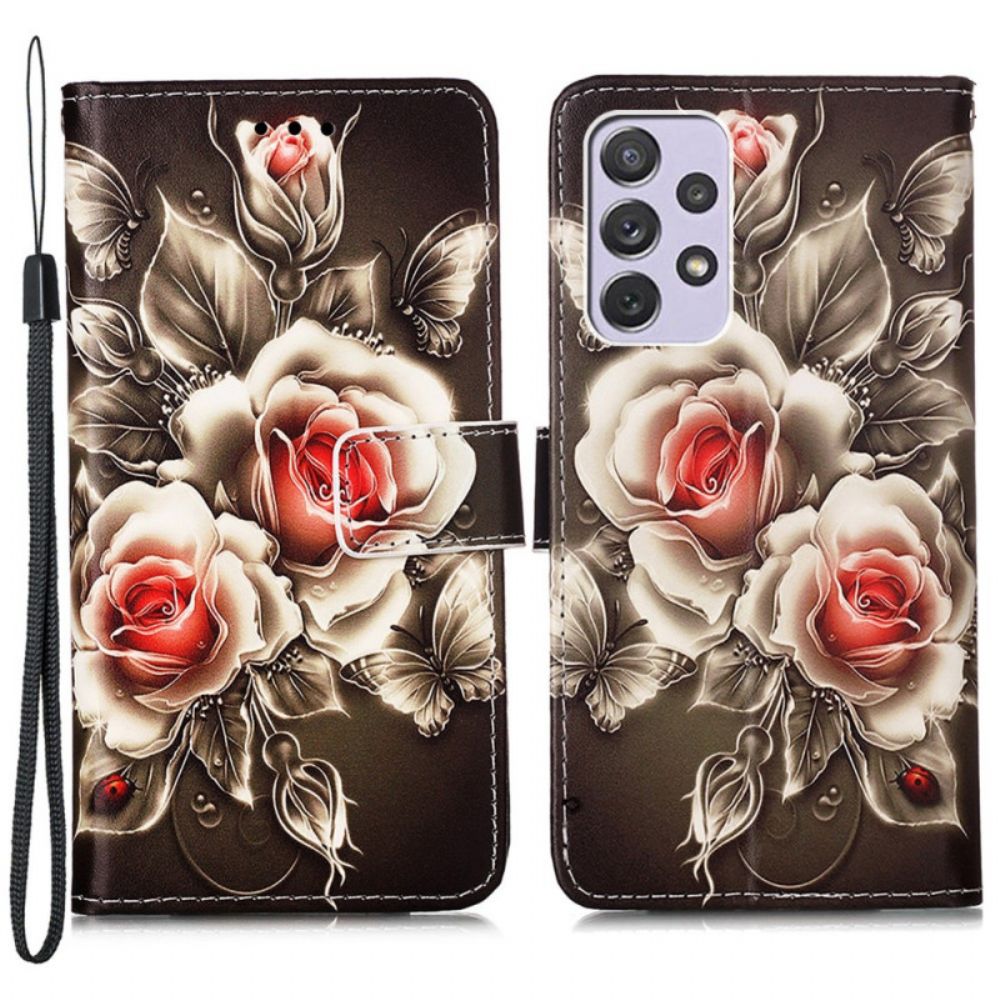 Leren Hoesje voor Samsung Galaxy A33 5G Gouden Rozen