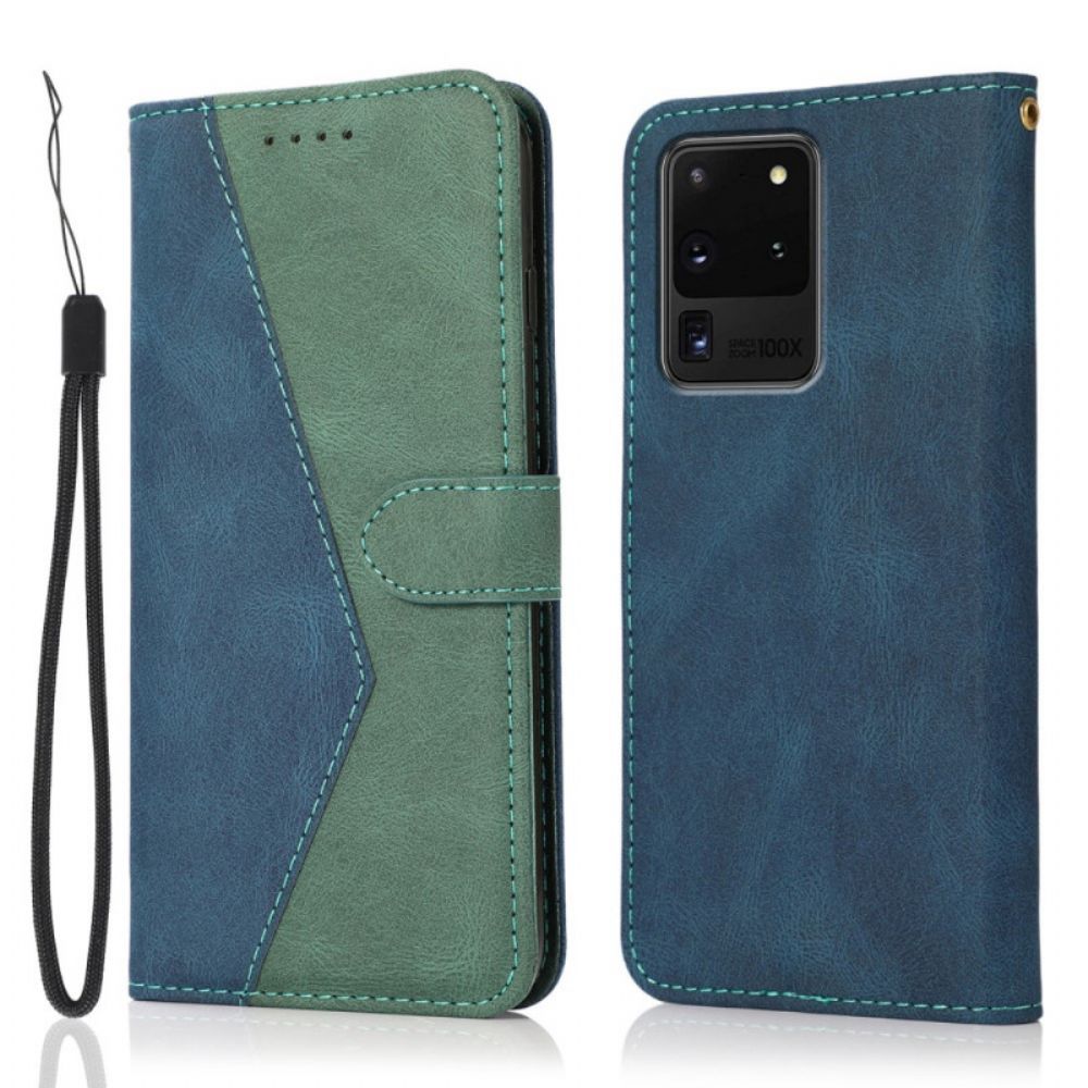 Flip Case voor Samsung Galaxy S20 Ultra Tweekleurige Kunstleer Driehoek