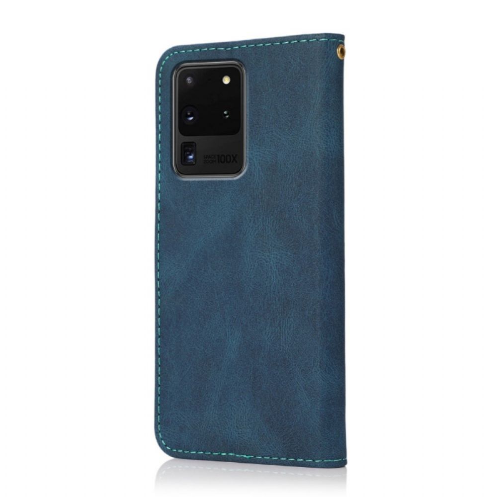 Flip Case voor Samsung Galaxy S20 Ultra Tweekleurige Kunstleer Driehoek