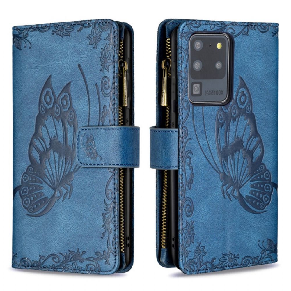 Folio-hoesje voor Samsung Galaxy S20 Ultra Zip Pocket Vlinder