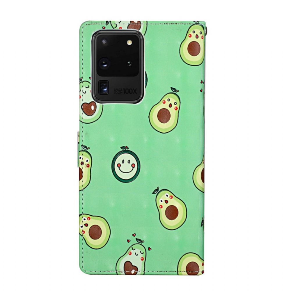 Leren Hoesje voor Samsung Galaxy S20 Ultra Met Ketting Avocado Verstelbare Riem