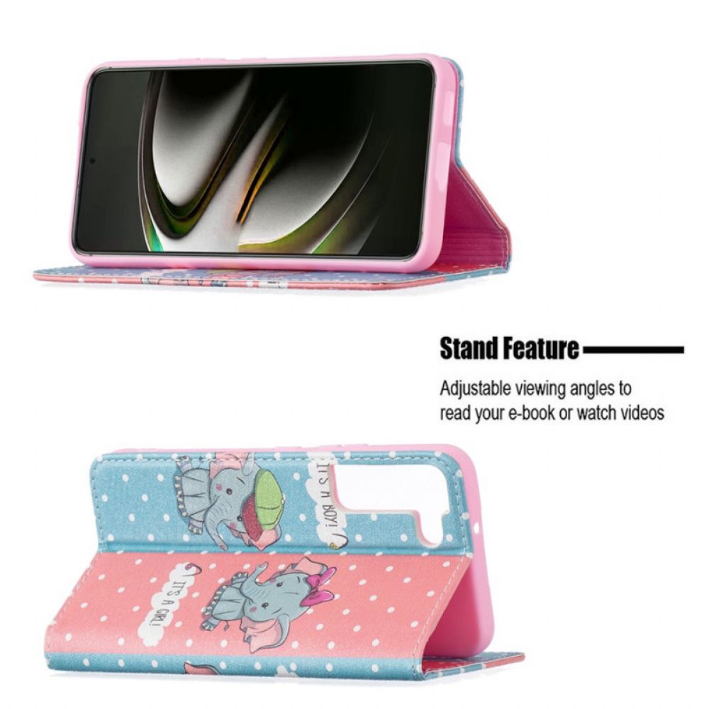 Bescherming Hoesje voor Samsung Galaxy S22 5G Folio-hoesje Baby Olifanten