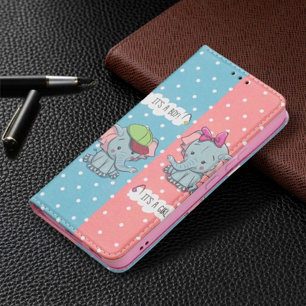 Bescherming Hoesje voor Samsung Galaxy S22 5G Folio-hoesje Baby Olifanten