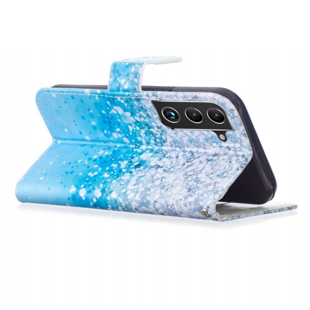 Flip Case voor Samsung Galaxy S22 5G Blauw Glitterverloop