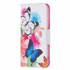 Flip Case voor Samsung Galaxy S22 5G Geschilderde Vlinders En Bloemen