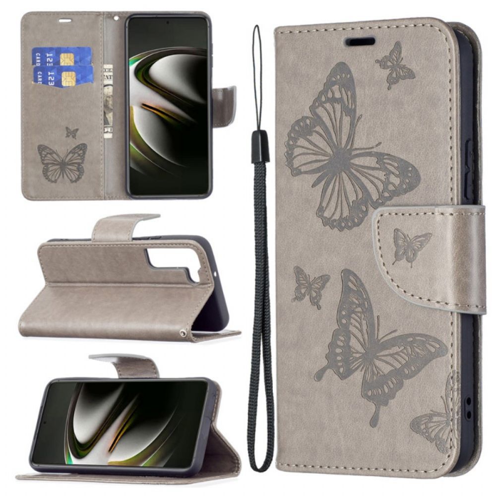 Flip Case voor Samsung Galaxy S22 5G Vlinders Tijdens De Vlucht Met Lanyard