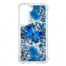 Hoesje voor Samsung Galaxy S22 5G Blauwe Glittervlinders