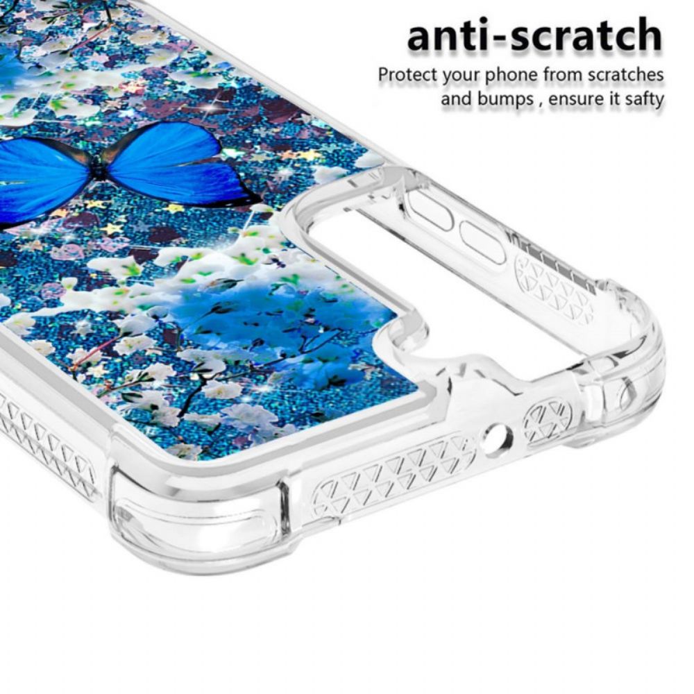 Hoesje voor Samsung Galaxy S22 5G Blauwe Glittervlinders