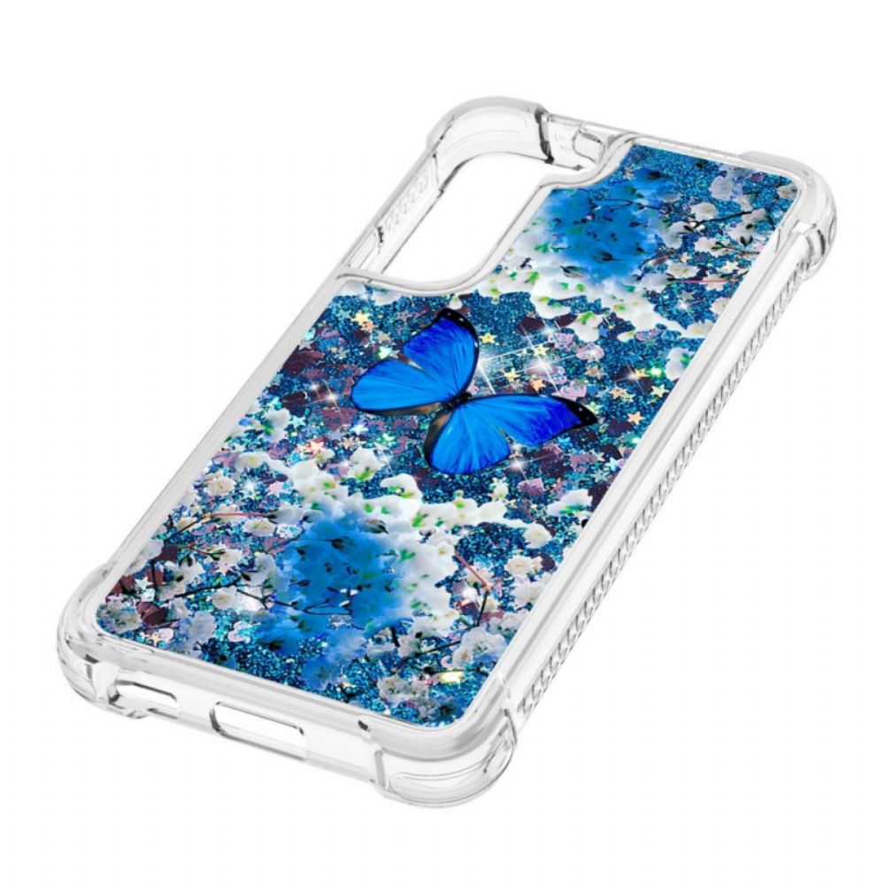 Hoesje voor Samsung Galaxy S22 5G Blauwe Glittervlinders