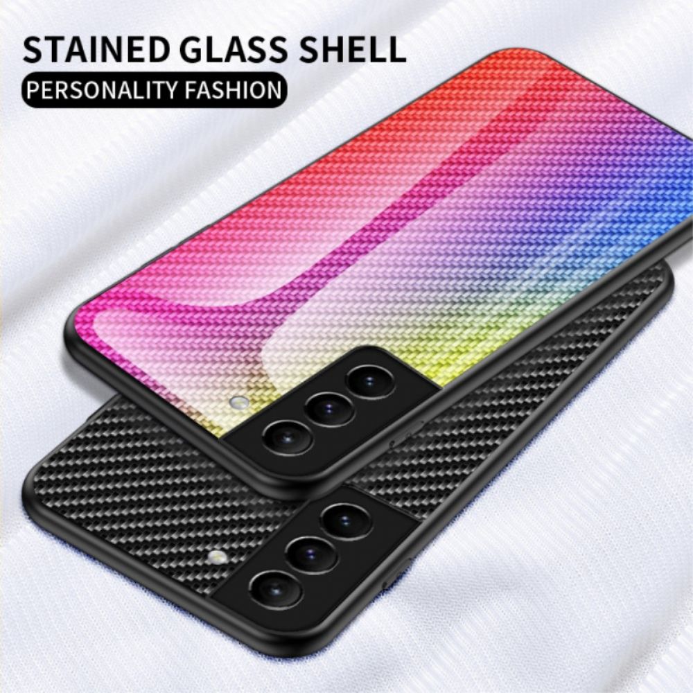 Hoesje voor Samsung Galaxy S22 5G Koolstofvezel Gehard Glas