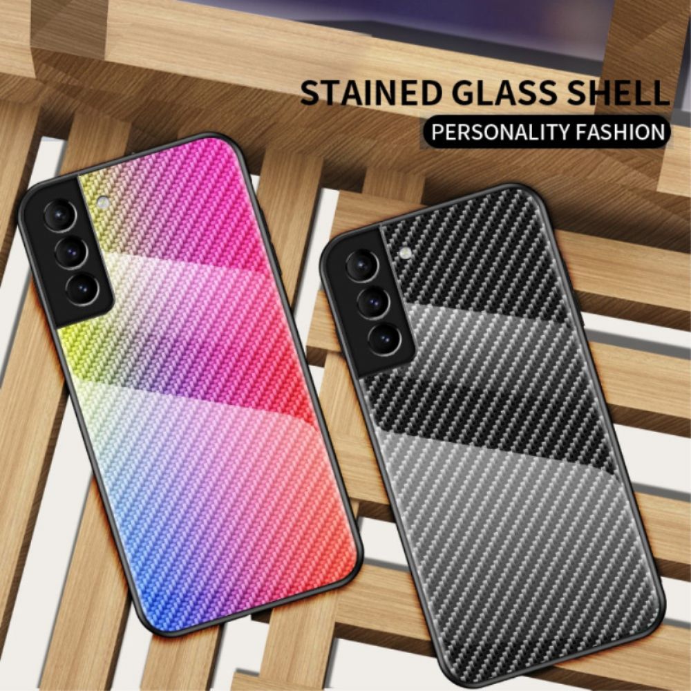 Hoesje voor Samsung Galaxy S22 5G Koolstofvezel Gehard Glas