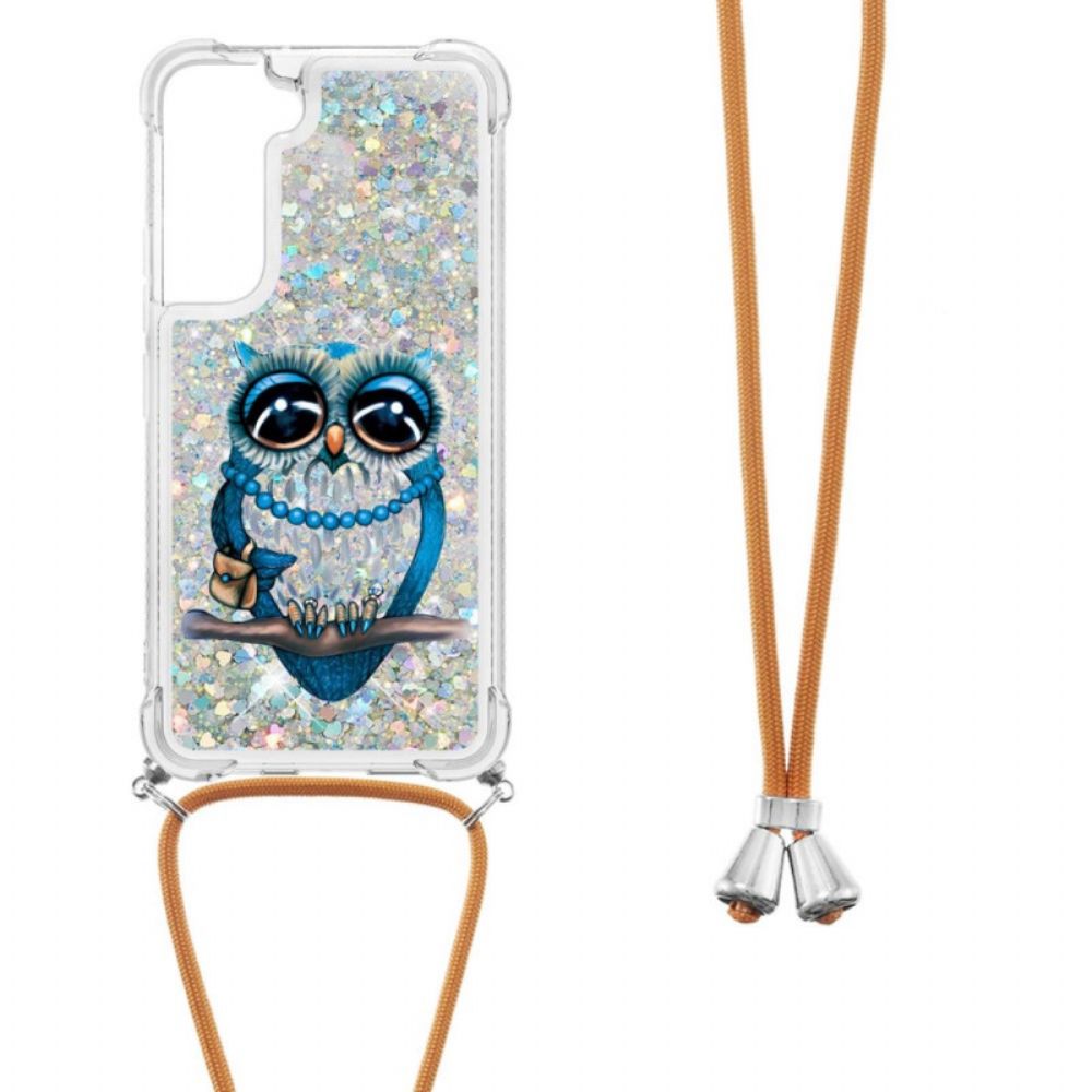 Hoesje voor Samsung Galaxy S22 5G Met Koord Miss Uil Glitterkoord