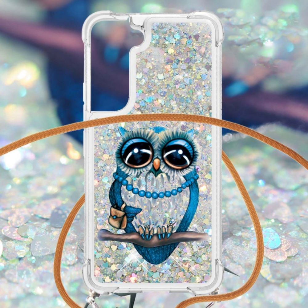 Hoesje voor Samsung Galaxy S22 5G Met Koord Miss Uil Glitterkoord