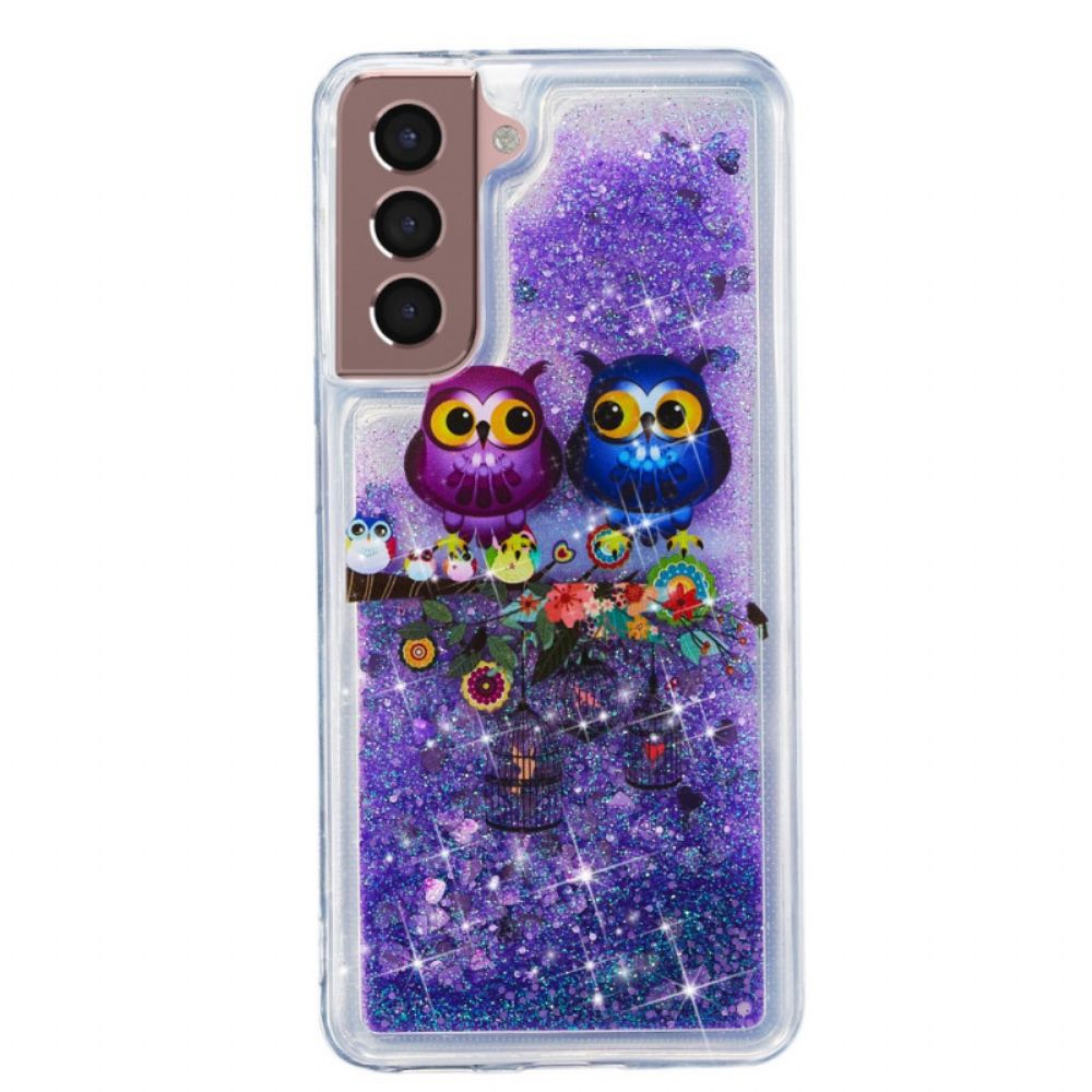 Hoesje voor Samsung Galaxy S22 5G Pailletten Uilen