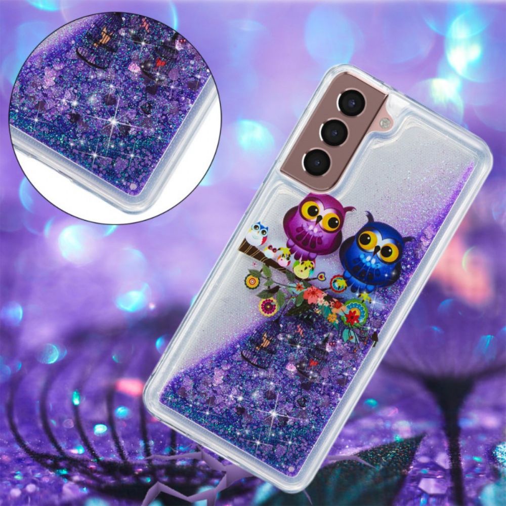 Hoesje voor Samsung Galaxy S22 5G Pailletten Uilen