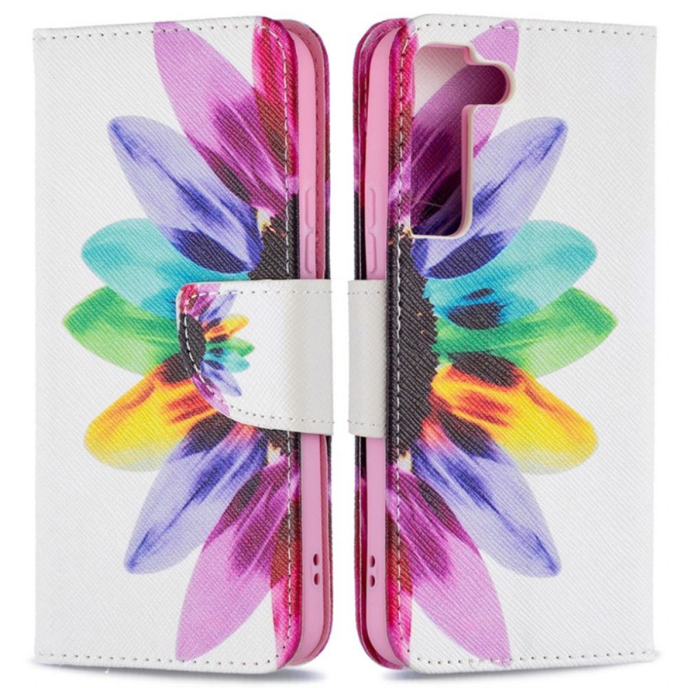 Leren Hoesje voor Samsung Galaxy S22 5G Aquarel Bloem