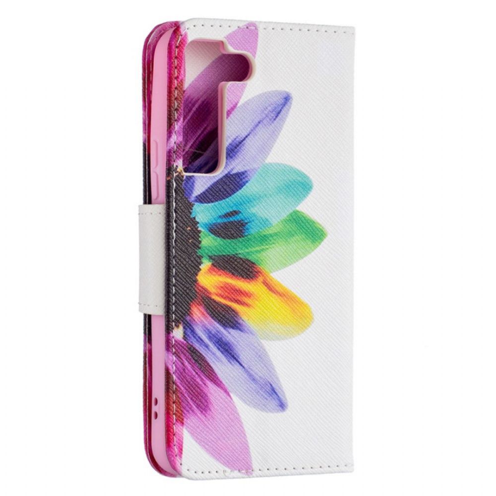 Leren Hoesje voor Samsung Galaxy S22 5G Aquarel Bloem