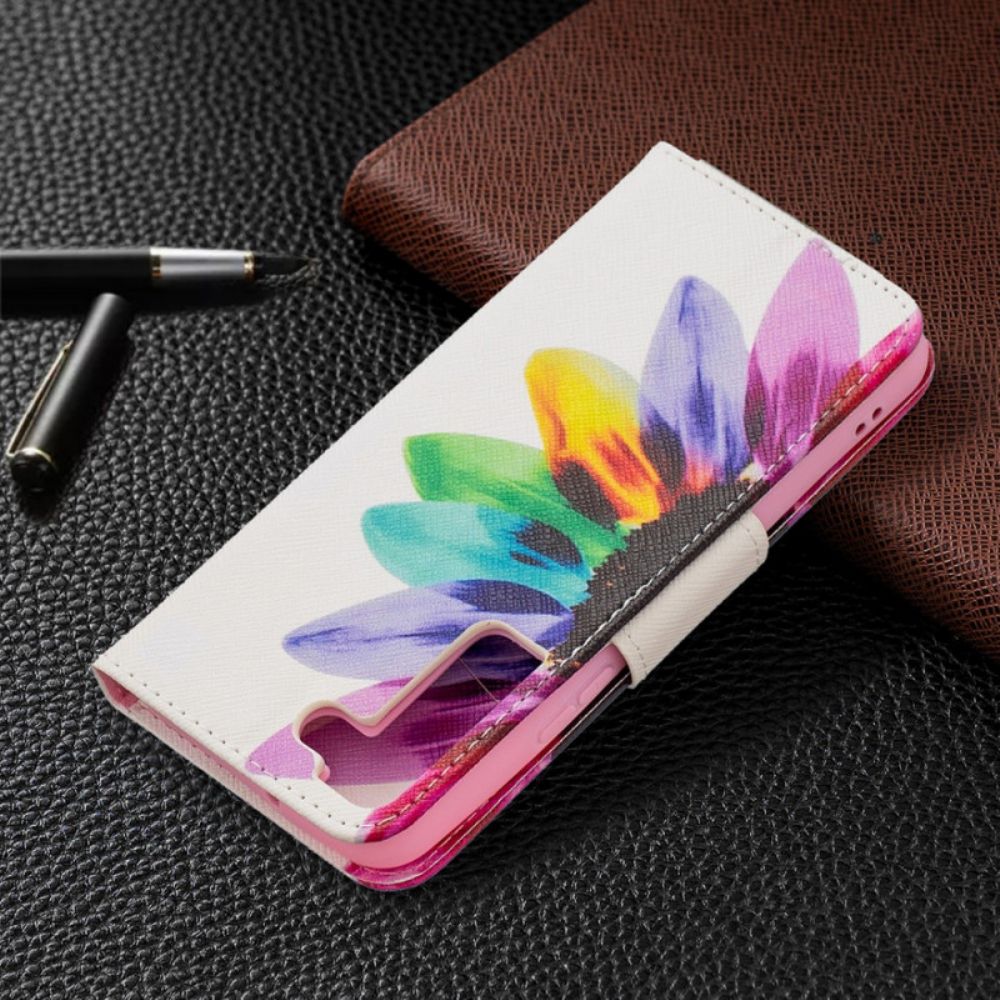 Leren Hoesje voor Samsung Galaxy S22 5G Aquarel Bloem