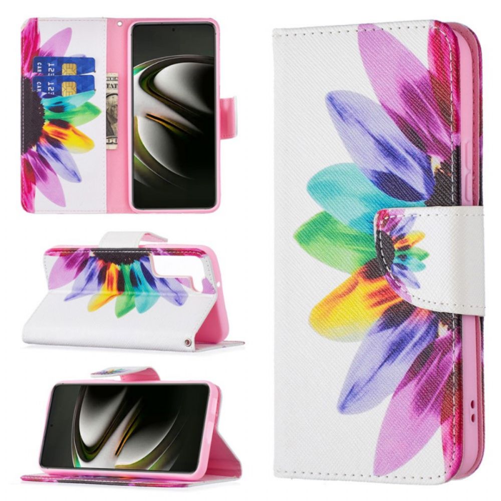 Leren Hoesje voor Samsung Galaxy S22 5G Aquarel Bloem