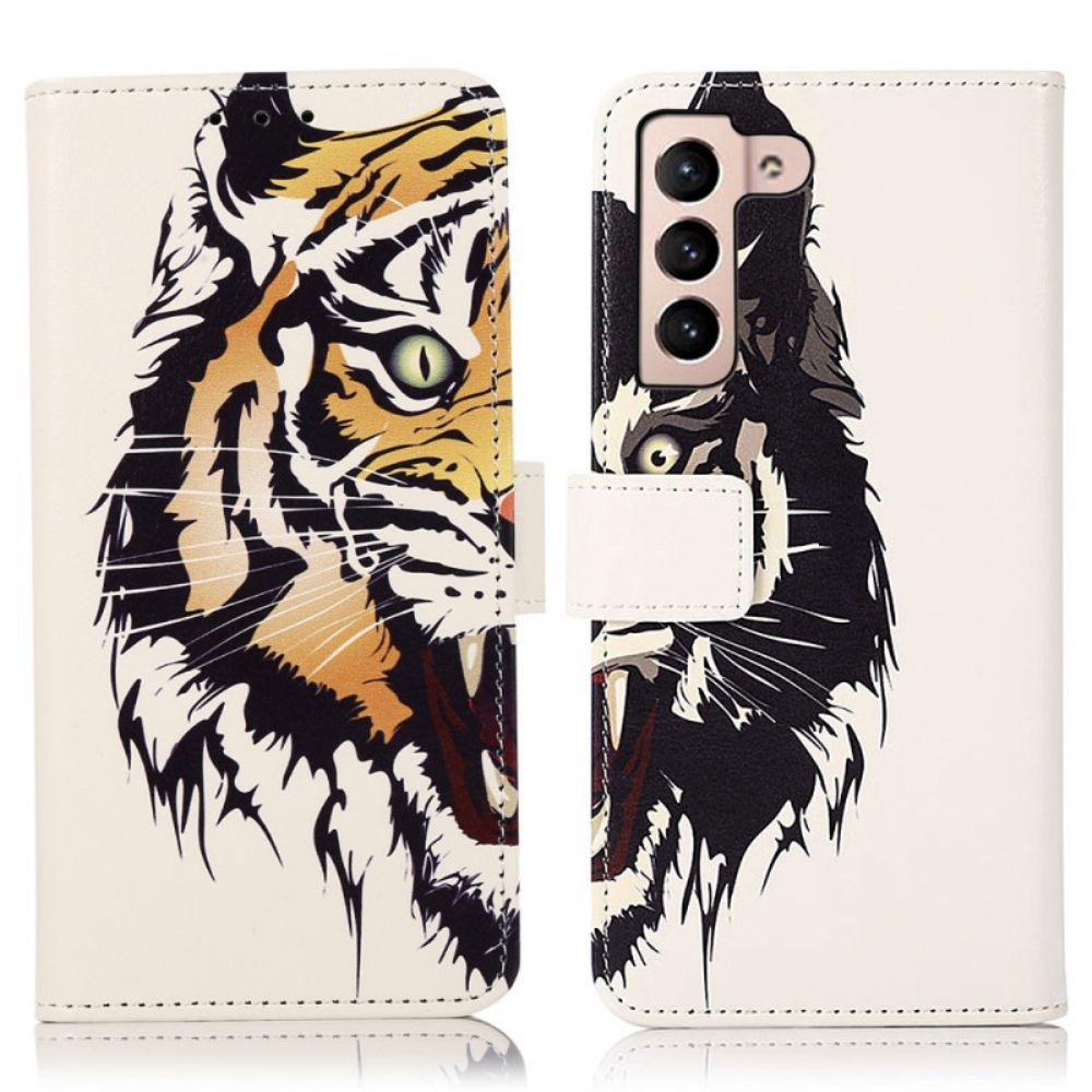 Leren Hoesje voor Samsung Galaxy S22 5G Felle Tijger