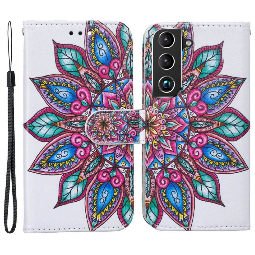 Leren Hoesje voor Samsung Galaxy S22 5G Mandala Getekend