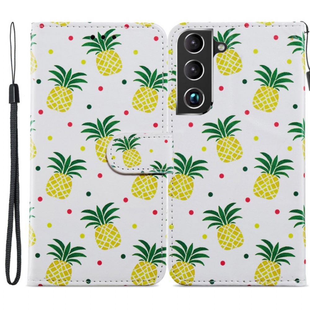 Leren Hoesje voor Samsung Galaxy S22 5G Meerdere Ananassen