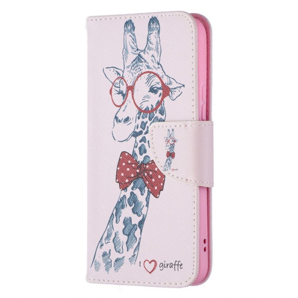 Leren Hoesje voor Samsung Galaxy S22 5G Nerdy Giraf