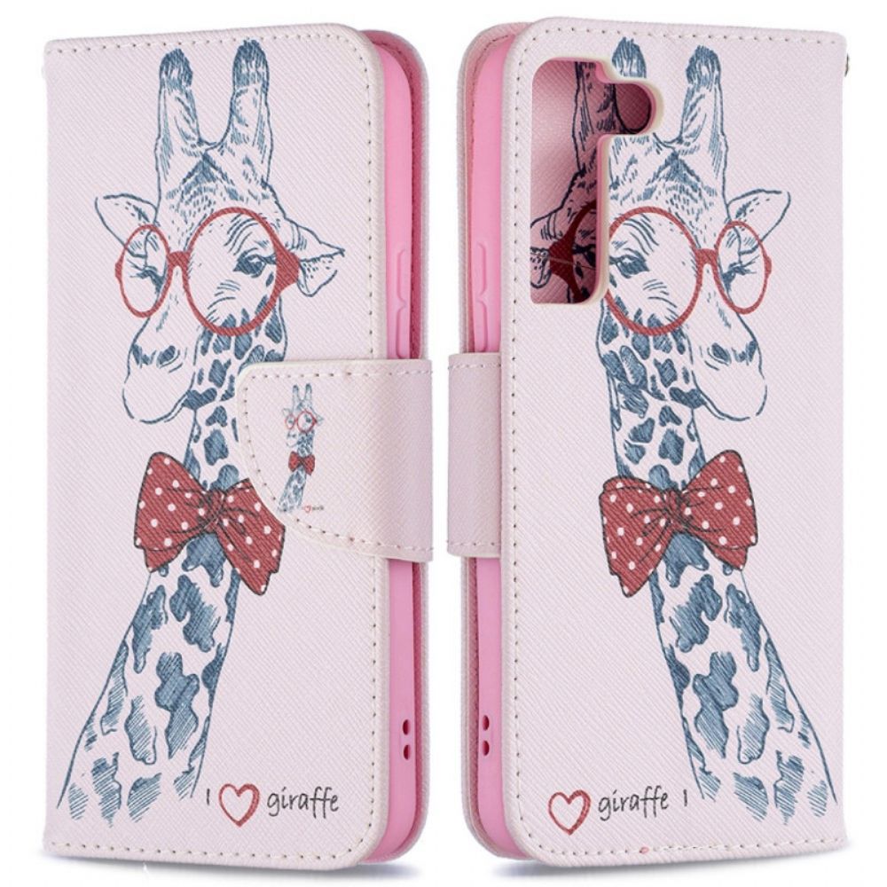 Leren Hoesje voor Samsung Galaxy S22 5G Nerdy Giraf