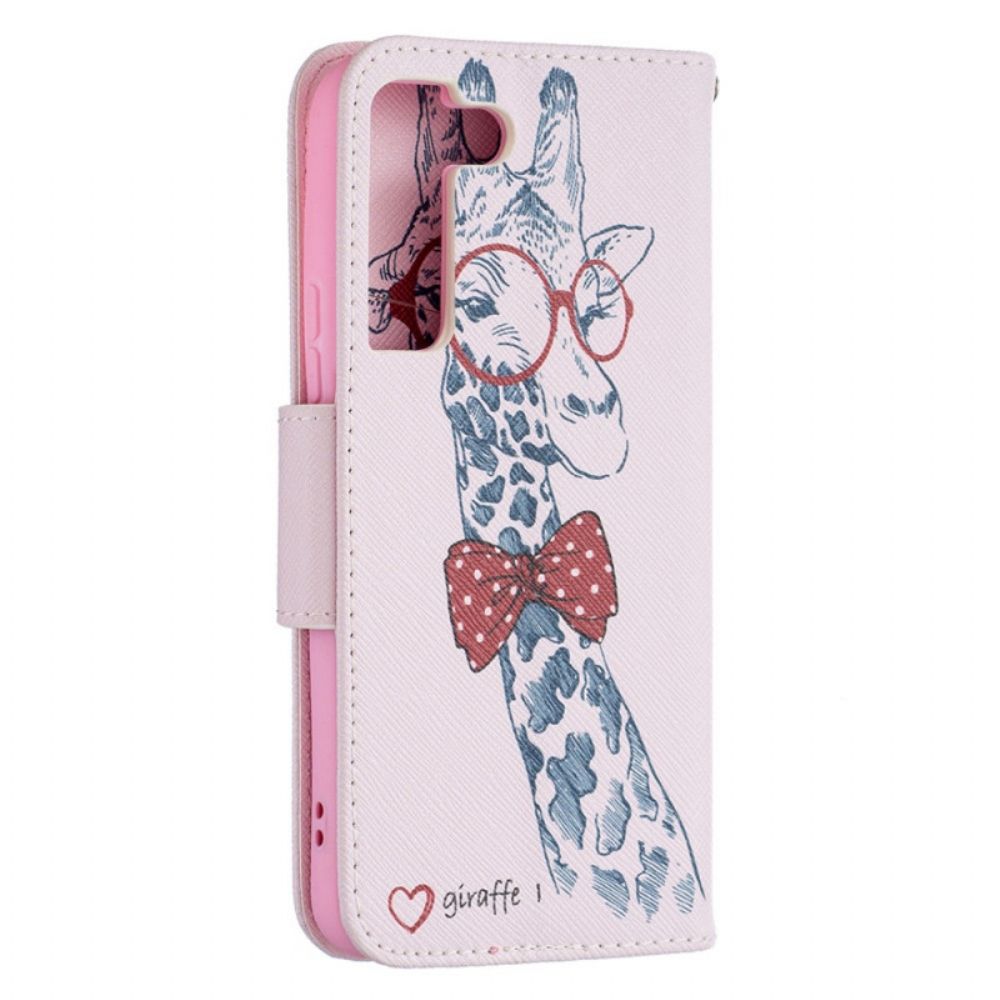 Leren Hoesje voor Samsung Galaxy S22 5G Nerdy Giraf