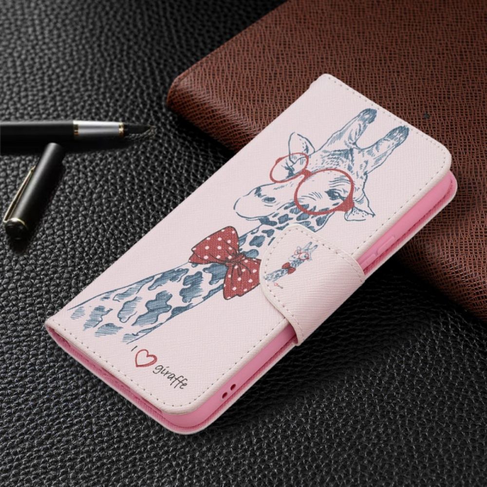 Leren Hoesje voor Samsung Galaxy S22 5G Nerdy Giraf