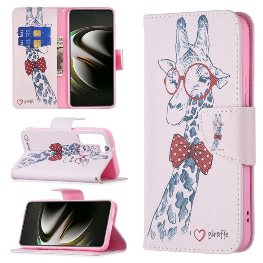 Leren Hoesje voor Samsung Galaxy S22 5G Nerdy Giraf