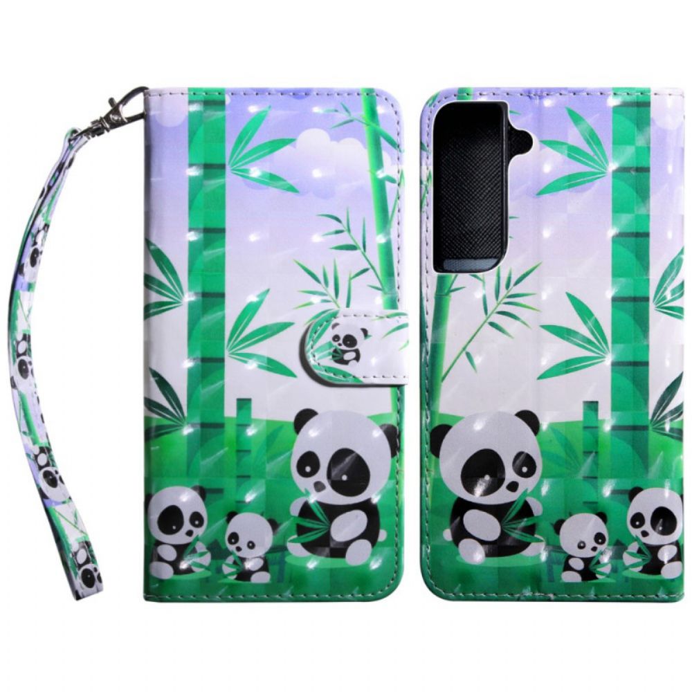 Leren Hoesje voor Samsung Galaxy S22 5G Panda-familie